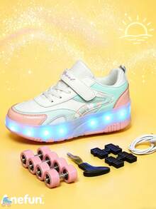 BLSART LED Light-Up Kids Shoes, Detachable Dual-Use Roller Skates, Adjustable Straps, Unisex Boys & Girls Roller Sports Shoes, Perfect Gift For Children - Mint Green - View 8