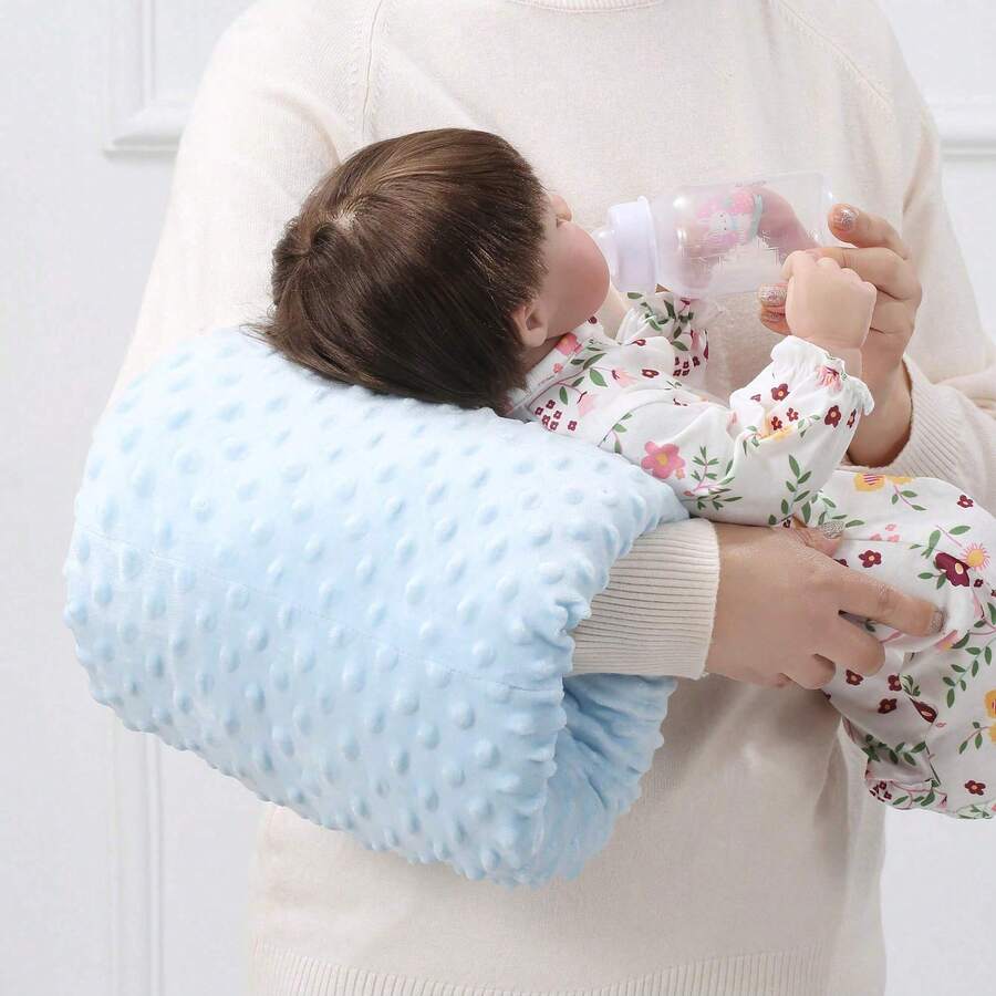 嬰兒哺乳枕 餵奶枕 豆豆絨毛柔軟舒適 哺乳枕 手臂支撐 嬰兒餵奶枕 - 天藍色 - 查看 1