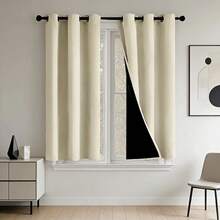 2pcs Modern Minimalist Beige Blackout Short Curtains With Black Lining, Top Grommet Rings, For Dining Room, Kitchen, Cabinet Door, Room Divider, Home Decor, Small Window, Door Curtain - Beige - View 6