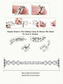 Huastonband 女款銀色 錶帶，時尚水鑽花朵設計，相容於 38/40/41/42/44/45/46/49mm Series Ultra 3/2/1/SE/S11/S10/S7/S6/S5/S4/S3，銀色珠寶手鍊腕帶，夏季女款珠寶鑽石海灘配件，閃耀奢華水晶鑽石優雅女款手錶配件 - 銀色 - 查看 10