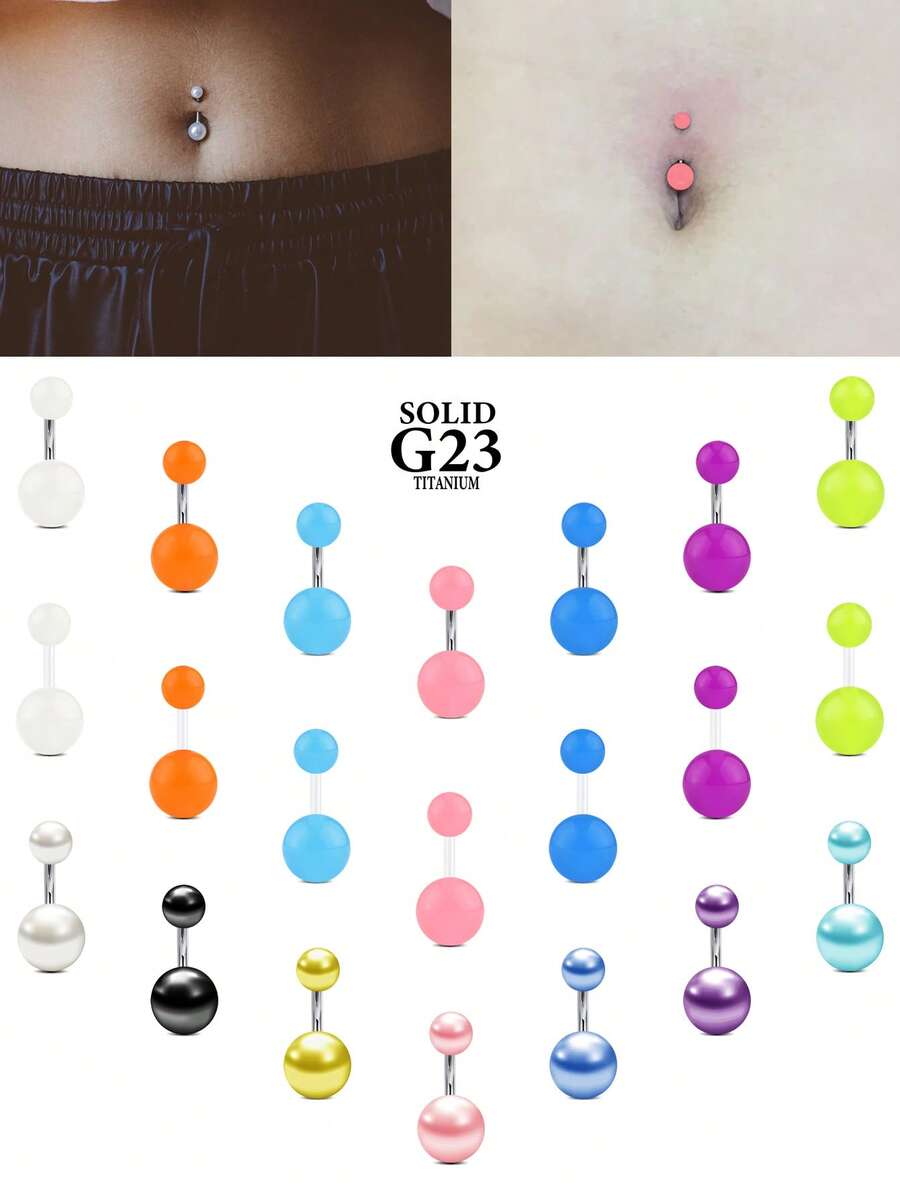 CIZME 14G 短款肚臍環 短棒鈦合金肚臍穿刺飾品 女款,6mm 8mm 10mm 12mm 肚臍穿刺配件 - 彩色 - 查看 1