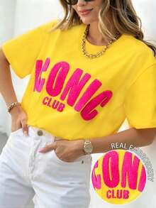 DrmWander Women's T-Shirt, Short Sleeve Graphic Tee, Casual Street Style, Cute Summer Top - 黃色 - 查看 1