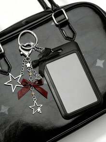 Y2K Bow ID Badge Holder With Star Pendant, Sliding Retractable Card Sleeve, Personalized Fashion Card Holder, Cute Bag Charm Keychain, DIY Keychain Bag Pendant, Back To School And Daily Use, Suitable For Nurses, Doctors, Teachers, Office, Unique Birthday Gift, Holiday Gift, Party Gift, Back To School Gift, Teacher's Day Gift - Multicolor - View 3