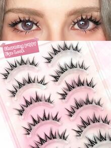 Asiteo 7 Pairs Spiky Cartoon False Eyelashes, Puppy Eye Faux Mink Lashes, Clear Band, Anime Eyelashes, Suitable For Daily, Party, Beach - Black - View 1