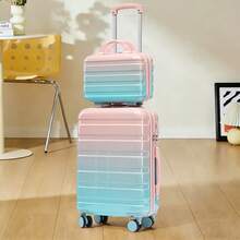 Juego de equipaje de material PC duradero con 2 tamaños (14/20 pulgadas), equipado con ruedas giratorias, cerradura de combinación y bolsa de cosméticos de 14 pulgadas, color rosa - Rosa + PC - Ver 6