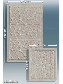 Cotton Woven Absorbent Bath Mat Set, Glass Pattern Bathroom Rug Set 60x100 Cm - 60x50 Cm - Beige - View 4