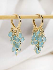 Par de Pendientes de Aro Pequeños de Lujo, Elegantes, Brillantes, Versátiles y de Alta Calidad, en Oro, Plata, Rosa, Coloridos, Melocotó, Forma de Gota de Agua y Corazó, conúltiples Ci - Oro blanco transparente con forma de corazón - Ver 1