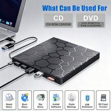 محرك أقراص CD/DVD خارجي 8 في 1 USB 3.0، محرك أقراص DVD/CD محمول فائق النحافة مع موزع USB وقارئ بطاقة SD، محرك أقراص بصري قابل لإعادة الكتابة للكمبيوتر المحمول والكمبيوتر المكتبي، متوافق مع Windows 11/10/8/7 Linux - مشاهدة 4