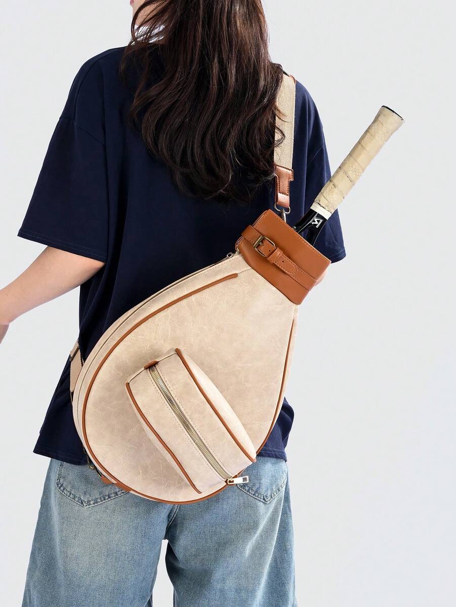 Bolsa vintage para raqueta de tenis/bádminton con compartimento, bolsa ligera para raqueta deportiva con bolsillo con cremallera, correa ajustable para el hombro, gran capacidad para guardar la raqueta, pelotas y equipo personal, bolsa clásica para raqueta deportiva adecuada para jugadores masculinos/femeninos, principiantes y competiciones