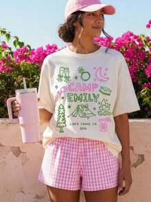 Playera Y2K casual de verano para mujer, 1 pieza, Camiseta para Fiesta de Solteras en Campamento, Camisetas para Fiesta Nupcial en Campamento, Camiseta con Temática de Campamento para Desped - Blanco - Ver 1