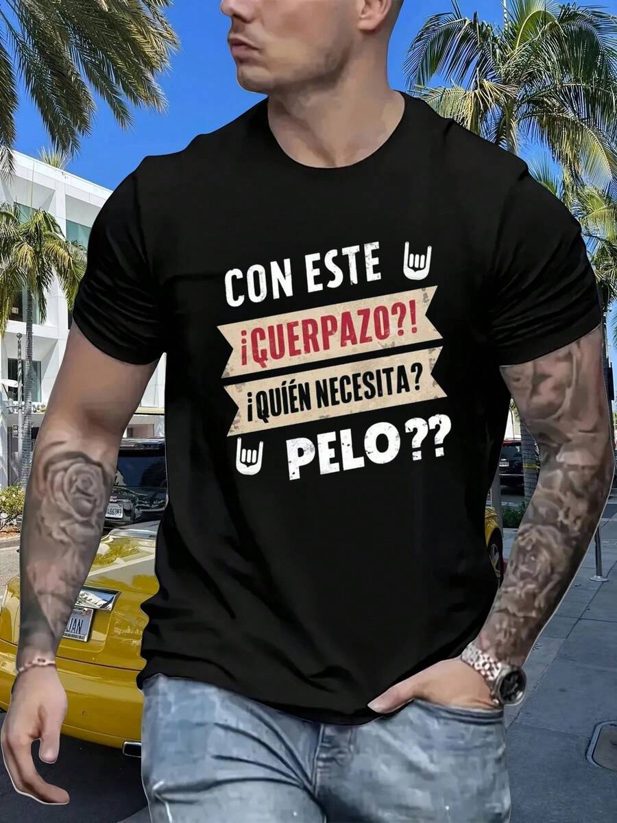 Camiseta gráfica para hombre con la frase en español - "¿Qué Necesitas? "¿Qué necesitas?Camiseta de Verano Ligera y Transpirable - Corte Regular Casual - Uso Diario para Exteriores y Oficina - Negro - Ver 1
