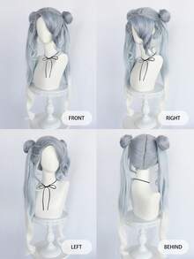Peruca de Anime Cosplay Pré-Estilizada Ombré Prateado para Branco Longa e Cacheada com Duas Caudas, Coques Duplos e Franja para Personagens Femininas em Temas de Fantasia ou Ídolo, Cabelo Sintético Premium Resistente ao Calor com Maria-Chiquinhas Volumosas e Pontas Onduladas para Uso Diário, Festa e Halloween - Multicolorido - Visão 8