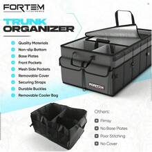 FORTEM Car And SUV Trunk Organizer - Car Storage Organizer - Large Foldable Box With 2 Compartments - Non-Slip Base - Adjustable Straps - Removable Lid (Black) - Gray - View 7