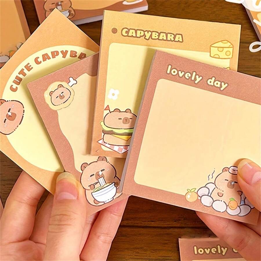 4PCS ,50 Sheets Each,Cute Capybara Cartoon Sticky Notes , Square Memo Pads With Adorable Capybara Design School Supplies - one-size - View 1