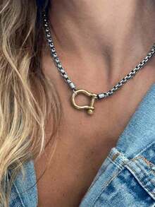Collar de cadena de acero inoxidable chapado en oro de con cierre grueso y colgante, joyeríimpermeable para mujer - Cadena de plata con hebilla de oro - Ver 12