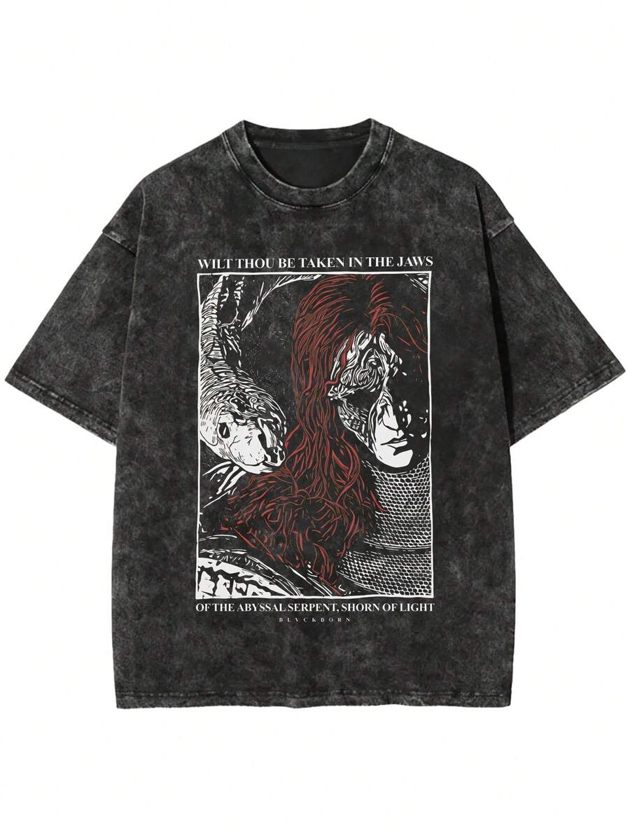 Camiseta de juego Messmer ER, unisex, creativa, de 230G, con efecto vintage lavado, cuello redondo y manga corta, disponible en tallas S-XXXL, un regalo ideal. - Negro - Ver 1