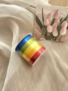 5 Rollos de Cinta de Satén de Poliéster Multicolor, Envoltura de Regalos, DIY Floral, Cinta de Decoración Hecha a Mano, Cinta de Satén Transparente Premium, Adecuada para Ramos, Envoltura de Regalos de Cumpleaños - A - Ver 13