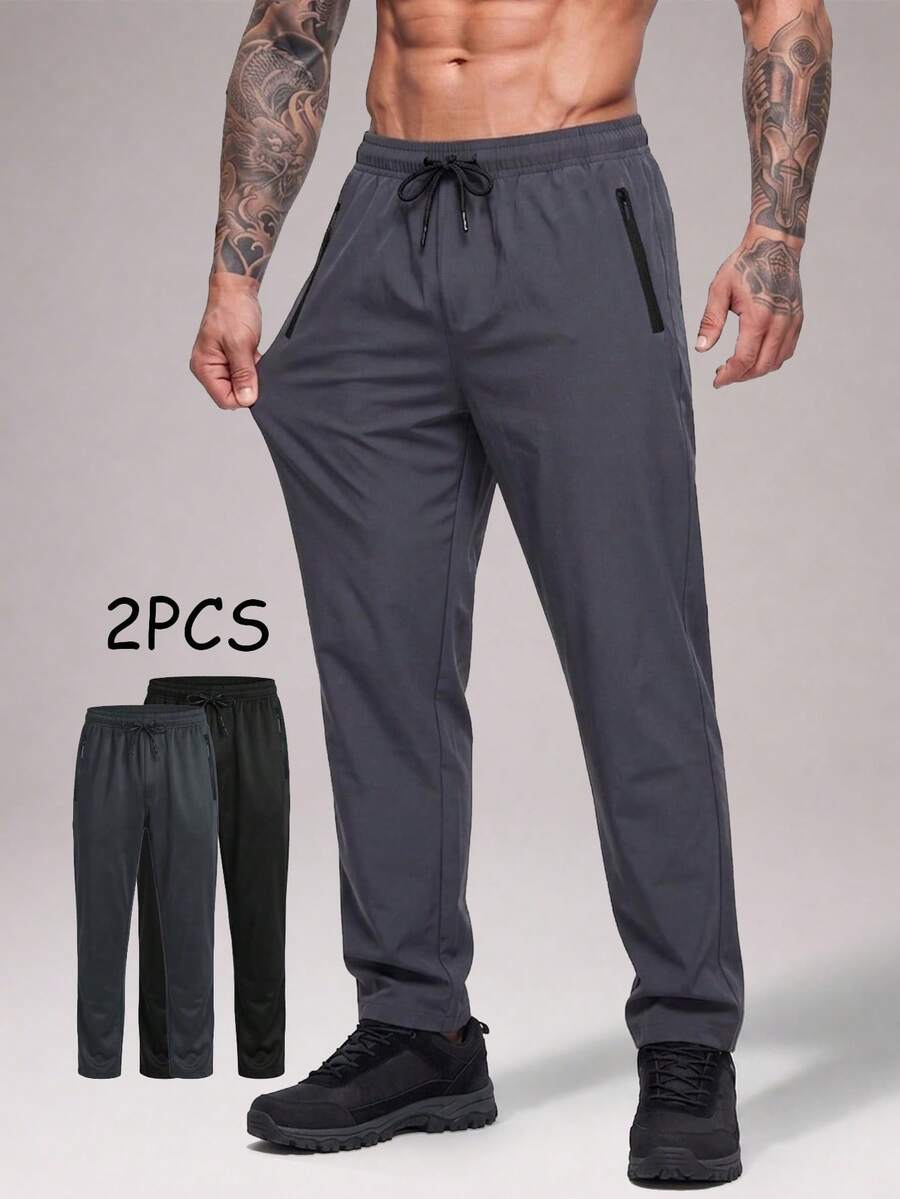 CZRLHYT 2pcs/Pack Men's Casual Sports Pants, Adjustable Drawstring Waist, Great Drape, Lightweight Summer Home And Outdoor Wear - Multicolor - View 1