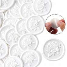20pcs/Pack 3D Rose Pattern Wax Seal Stickers, Self-Adhesive Gift Wedding Invitation Envelope Seal Stickers, Pearl White - 3D Rose - Pearl White - View 3