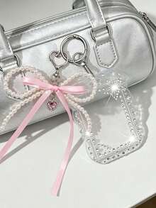 Tarjetero colgante Y2K con lazo de perlas, pegatinas DIY gratis, tarjetero portátil lindo con lazo de perlas, tarjetero de identificación decorado con strass, llavero de bolsa tarjetero, tarjetero de tarjetas de crédito, tarjetero de identificación multifuncional de dibujos animados, adecuado para escuela/trabajo/oficina/uso diario, regalo de cumpleaños único, regalo para maestros, regalo de fiesta, regalo de vacaciones, regalo de vuelta a la escuela - Multicolor - Ver 2
