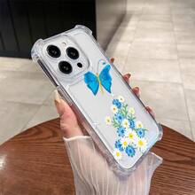 Funda para Teléfono: Escena de Pradera con Mariposas Azules y Margaritas con Estrellas, Transparente, Anticaídas de Cuatro Esquinas para, 8, 12, 13, 14, 15, 16, 17, PRO, PROMAX, PLUS,, 16E, 17AIR, X, XS, XR, XSMAX, El Regalo de Primera Elección para el Teléfono - transparente - Ver 5