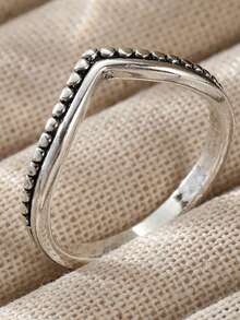 Wavy Bead Ring With Twisted Band And Round Bead Texture, Unique Statement Ring For Women's Daily Commute And Casual Wear, Exquisite Fashion Elegant Accessory - Antique Silver - View 5