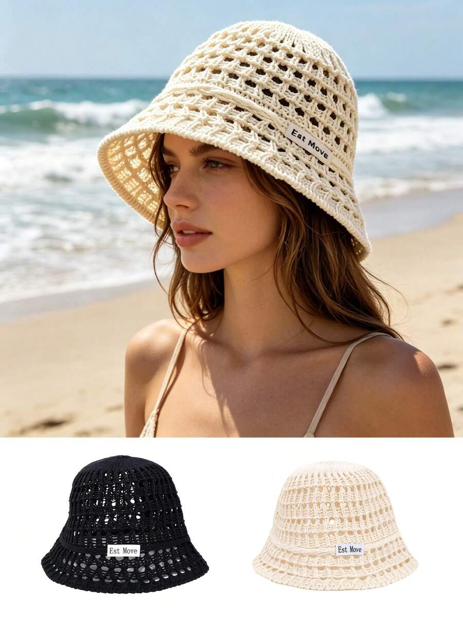 1 Pc Women's Summer Sun Protection Hat, With Letter, UV Protection, Foldable Outdoor Sun Hat, Bucket Hat, Outdoor Face Cover Bucket Hat, Hats For Women, Beach Hat, Hair Accessories, Vacation Essentials - Multicolor 1 - View 1
