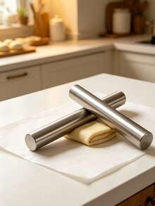 1pc Stainless Steel Rolling Pin, Non-Stick Dough, Suitable For Pizza And Pastry Making, Long Straight Design Suitable For Nuts And Cookies, To Clean And Space-Saving Kitchen Gadget, Minimalist Style, Practical Gift For Cooking Enthusiasts - View 2