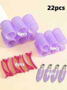 Set da 18 pezzi di bigodini soffici per capelli da donna, include bigodini autoadesivi e fermagli senza segni - adatto per donne e ragazze, volume di qualità da salone a casa, perfetto per sollevare le radici, onde morbide o styling quotidiano. Riutilizzabile, tenuta sicura, essenziale quotidiano, kit di strumenti per lo styling dei capelli rapido e senza sforzo - Multicolore - Visualizzare 10