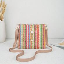 2026 New Fashion Japanese Style Cat Head Pearl Pendant Shoulder Bag, Fresh Sweet Rainbow Woven Crossbody Bag - Multicolor - View 6