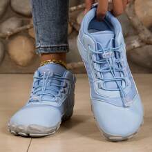 Women's Mid-Top Fashion Casual Sports Shoes, Wide Toe Box Suitable For All Foot Types, Lightweight Non-Slip Leather Upper Waterproof For Daily Wear, Walking, Hiking And Trekking - Blue - View 3