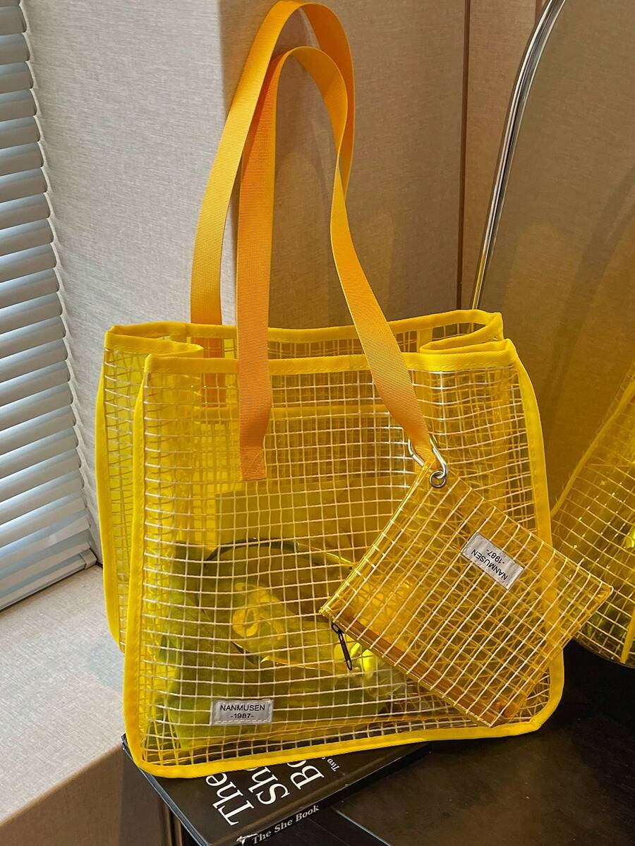 Minimalist Large Capacity Transparent Beach Bag Shoulder Bag Tote Bag Handbag For Women - Yellow - View 1