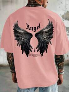 Una camiseta de hombre con un diseño de estilo callejero casual.Hecho de poliéster, presenta un corte holgado, cuello redondo y mangas cortas, adecuado para el uso en verano. - Rosa - Ver 1