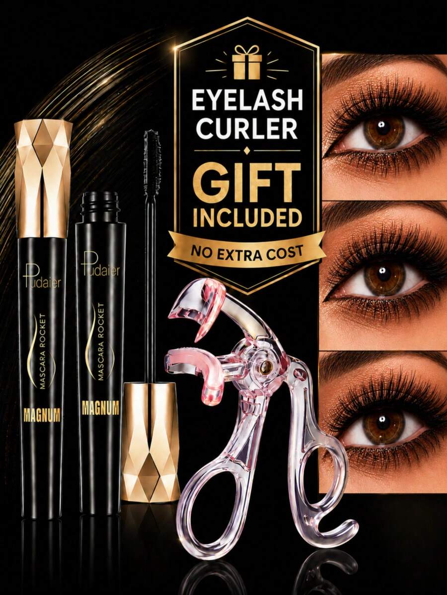 Pudaier 2pcs Ultimate Mascara & Eyelash Curler Set - Volumizing & Curling For Beginners | No Clumping, Long-Lasting, Easy-To-Use Eyelash Curler, Effortlessly Create Your Look - View 1