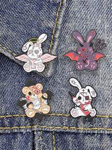 1件/組 暗黑時尚金屬琺瑯胸針 天使/惡魔刺繡徽章 Y2K卡通徽章 送給朋友的最佳禮物 - 彩色 - 查看 4