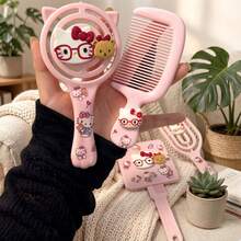 Sanrio 1/4件組 Hello Kitty 毛絨造型鏤空肋梳按摩氣墊梳，氣墊直髮梳鏡子套組，舒適好用，防靜電且不傷髮，實用護髮氣墊梳，適合情人節、生日禮物、旅行配件、化妝配件、節日派對、開學季、畢業季、浴室用品 - 卡通 - 查看 5