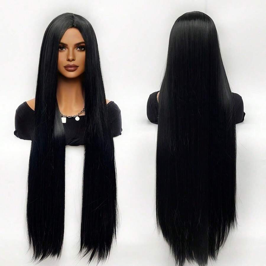 A Natural Matte Long Straight Hair Cosplay Wig Of 40 Inches With A Center Part And No Fringe. Suitable For Daily Wear, Parties And Halloween. - Multicolor - View 1