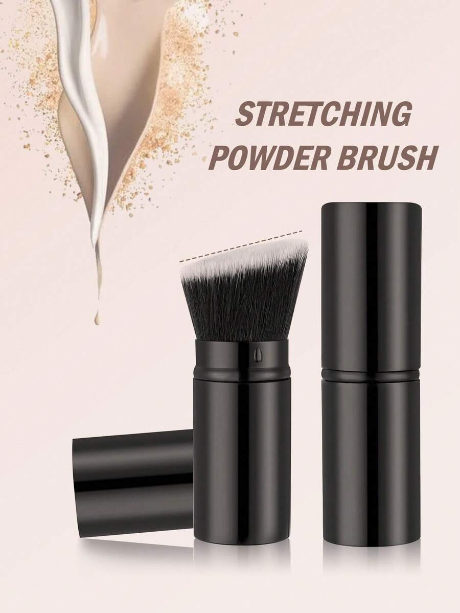 1pc Retractable Brush Kabuki Brush For All Face Makeup & Foundation For Liquid, Cream And Powder Face Makeup With Aluminum Handle - Black - View 1