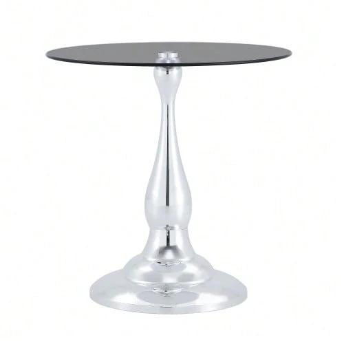 Round Glass Side Table, Modern And Elegant Coffee Table With Tempered Glass Top And Stable Base, Compact Side Table For Living Room And Bedroom (Table Only) - 銀色 - 查看 1
