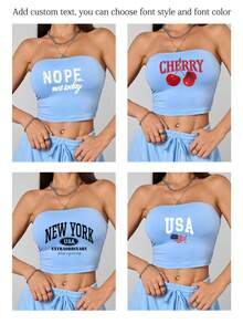 Women's Bandeau Top, Add Text, Choose Your Favorite Color And Font, Bandeau Top Pattern Customization Sports - Baby Blue - View 2