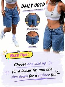 Women's Casual Bermuda Denim Shorts With Pockets Summer - Dark Wash - View 3