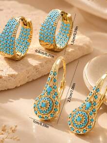 2 Pairs/Set Fashionable Elegant Women's Earrings With Turquoise Inlay, Bohemian Style U-Shaped Hoop Earrings, Suitable For Daily Wear, Banquet, Party, Travel, Vacation, Decoration - Multicolor - View 4