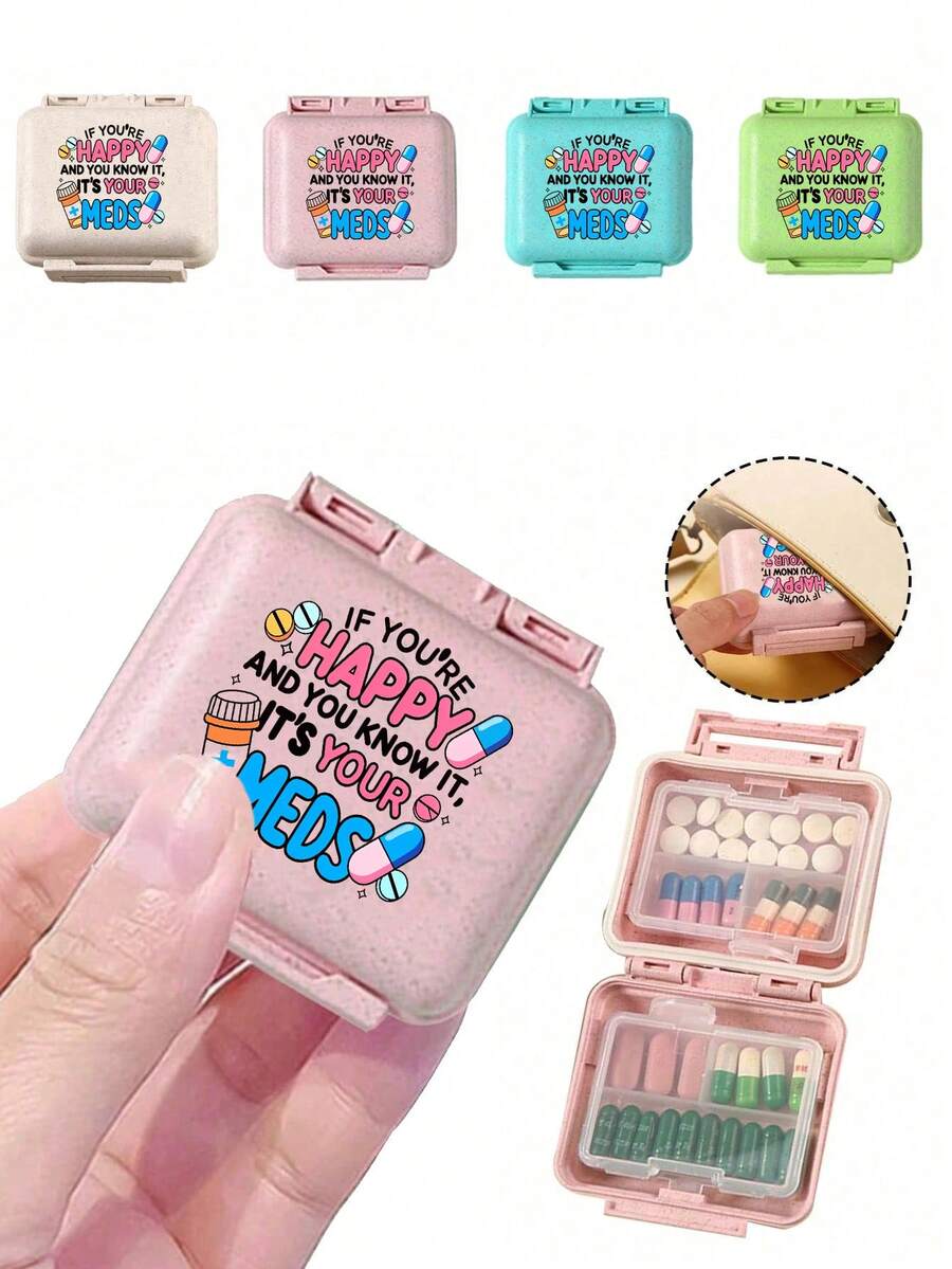 迷你6格便攜藥盒,收納盒,旅行藥盒,印有「My Pill Box」和藥丸圖案,6格小藥盒,密封包裝收納盒,6天週藥收納盒,旅行必備藥盒,日常維生素藥盒,口袋藥盒收納盒,精緻收納盒,居家必備,旅行必備 - 彩色 - 查看 1