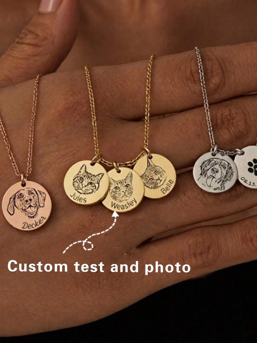 Personalized Stainless Steel Pet Photo & Name Pendant Necklace, Memorial Jewelry For Dog And Cat Lovers, Pet Portrait Jewelry - Multicolor - View 1