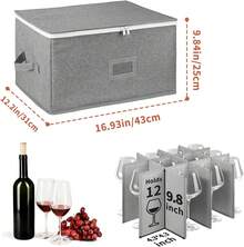 Scatola ripostiglio per bicchieri da vino con scompartimenti separati, può contenere 12 bottiglie di vino rosso, vino bianco, bevande e altri oggetti in vetro - Grigio - Visualizzare 4