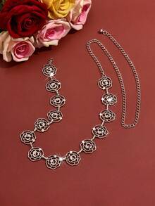 1pc Vintage Fashion Personalized Metal Flower Waist Chain, Bohemian High-End Multi-Functional Dress Belt, Suitable For Women In Any Occasion - Silver - View 4