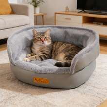 Round Donut Cat Bed Extra Soft Fluffy Plush Pet Nest With Anti-Slip Bottom For Indoor Cats Small Dogs - Grey - View 6