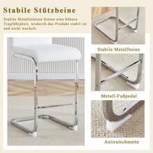 Juego de 2 taburetes de bar de estilo nórdico / Juego de 2 taburetes de bar de PU / Diseño único y construcción estable / Capacidad de carga de 120 kg / Adecuado para comedor, cocina y patio - Blanco + Plata - Ver 5