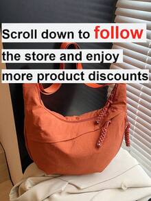 Fashion Yellow Nylon Waterproof Shoulder Bag, Minimalist Casual College Style, Wide Strap, Multi-Zipper Design, Suitable For Students - Orange - View 2