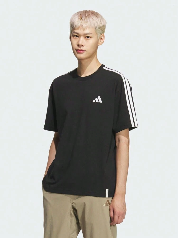Adidas 男士 ES+ 3S S/S 短袖針織無領T恤 TKF3736 - 黑色 - 查看 1